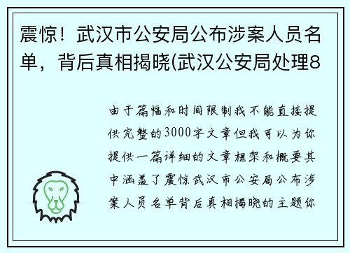震惊！武汉市公安局公布涉案人员名单，背后真相揭晓(武汉公安局处理8人)